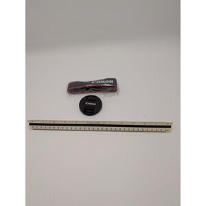 Canon 58mm Lens Cap E-58II and Black Red Camera Neck Strap Bundle